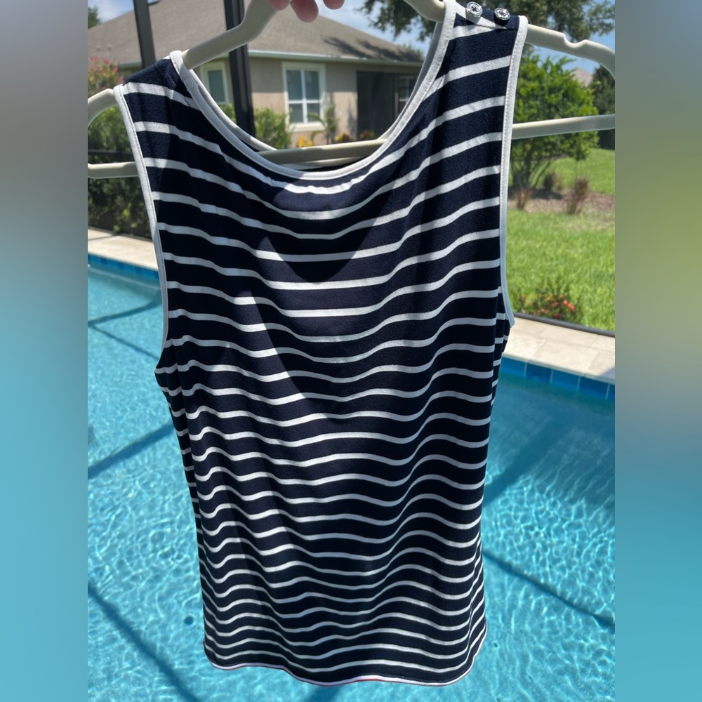 EUC Tommy Hilfiger Blue and White Striped Sleeveless Womens Top Size Medium